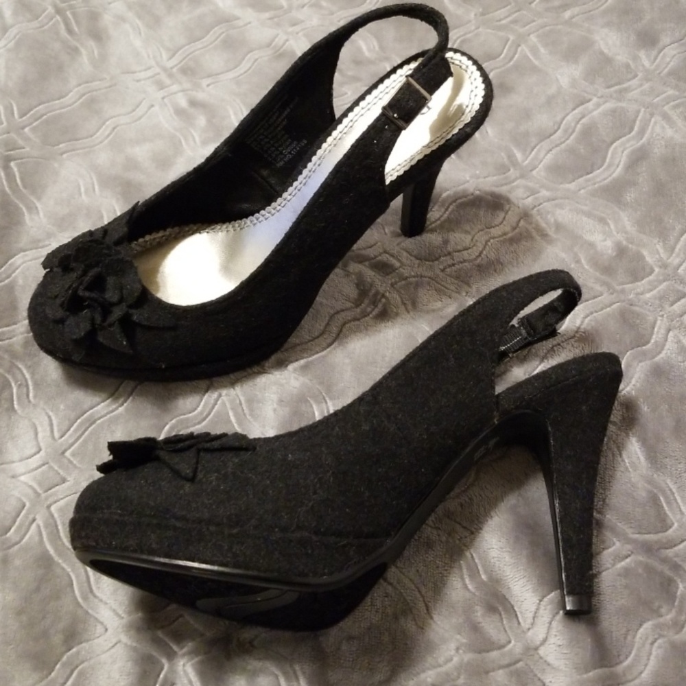 Gray Wool Sling Back Heels.